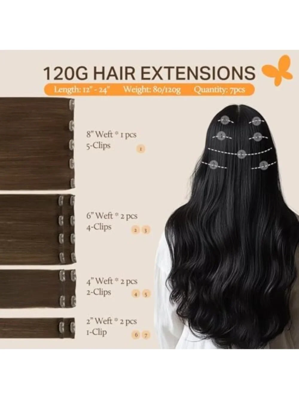 Clip-In Human Hair Extensions - Easy 5-Minute Installation, Natural Look
